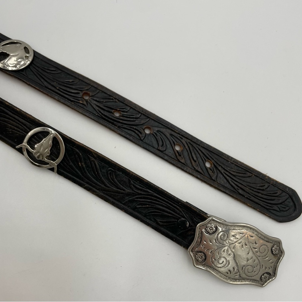 Justin Belt Size 22 Child Black Cowhide Leather Medallions Longhorn Horse Cowboy